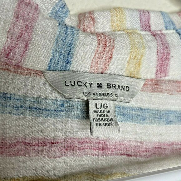 LUCKY BRAND Wms Sz L Pastel Stripe Tie Wrap Back Short Sleeve Top Blouse 7W45351 - Picture 8 of 11